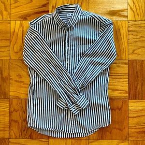 Brown and white pinstripe button down
